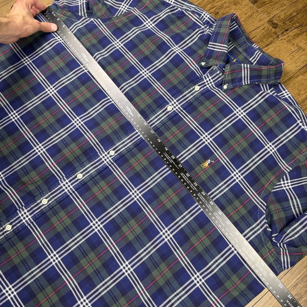 Ralph Lauren Shirt Mens 3xb Green Blue Red Plaid Oxford Flesh Pony Preppy Casual - Picture 7 of 12